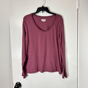 Pact Women's Striped Crew Neck Sweater - Burgundy and White